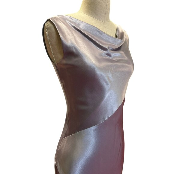 Vintage Cache Elegant Sleeveless Satin Gown With Cowl Neck Gathered Back Homecom - Picture 3 of 9